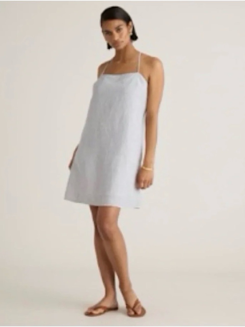 Quince 100% European Linen Spaghetti Strap Dress - Blue Pinstripe Sz M